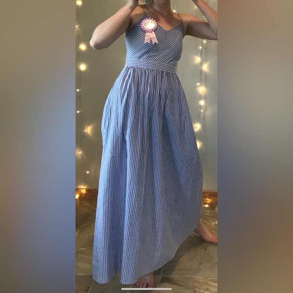 LOFT Blue and White Striped Maxi Dress - Picture 9 of 9